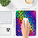 ITNRSIIET Mouse Pad Non-Slip Rubber Base Smooth Surface Stitched Edges Waterproof Durable Compatible with All Mice for Office & Gaming, Desk Accessory, 10.2x8.3x0.12 inch, RainbowLeopard