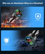 66W USB C Car Charger 4 Port Car Charger Adapter with 30W PD, 3.1A Aluminium Alloy Car Cigarette Lighter USB Charger with LED Voltmeter Compatible with Phone 15 14 13