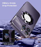 Magnetic for iPhone 16 Pro Max Case, Compatible with MagSafe, Built-in Camera Lens Protector, Logo View, Military Grade Drop Protection Phone Cover, Purple