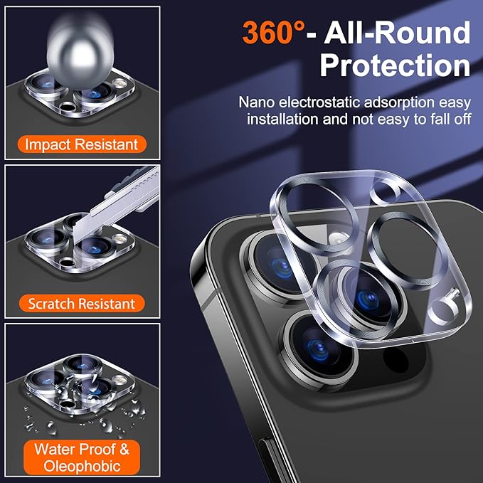 UniqueMe [3 Pack] Camera Lens Protector Compatible with iPhone 13 Pro 6.1" / 13 Pro Max 6.7" Tempered Glass,[Case Friendly][New version][Scratch-Resistant][Easy Installation] -Grey