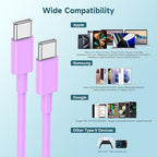 60W USB C to C Cable [3Pack] iPhone 15 Fast Charging Cable,6ft Long USB-C to USBC Power Cord for iPhone 16/15 Pro Plus Pro Max, MacBook Pro Air/IPad/iPad Pro 12.9/11,AirPods 4(Purple)