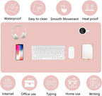 PU Leather Desk Pad Protector Gaming Mouse Pad Non Slip Desk Mat for Keyboard and Mouse Waterproof Desk Writing Pad for Office and Home Desk Accessories(Pink, 35.4 * 17.7)