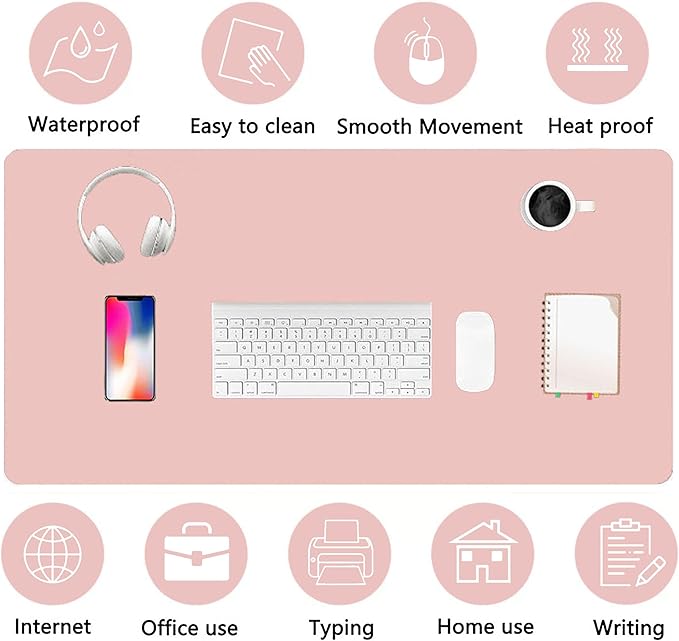 PU Leather Desk Pad Protector Gaming Mouse Pad Non Slip Desk Mat for Keyboard and Mouse Waterproof Desk Writing Pad for Office and Home Desk Accessories(Pink, 35.4 * 17.7)
