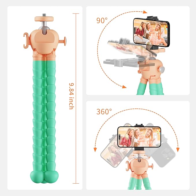 Phone Tripod with Wireless Remote - 2 in 1 Replaceable Flexible Tripod for iPhone, Portable Selfie Stick for Video Recording Vlogging - Compatible with iPhone Android Go Pro, Digital Camera
