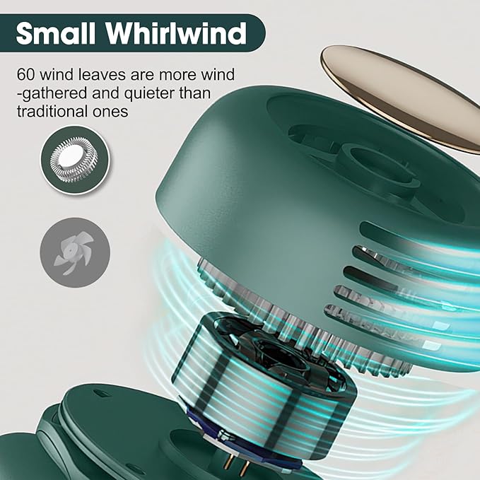 Small Clip Fan, Personal Waist Fans,Portable Silent Mini Bladeless Fan Clip On for Shirt,Hands-Free Personal Clip Fans 3 Speeds,Clips on Waist Neck Fanes for Outdoor,Camping,Travel,Office (Green)