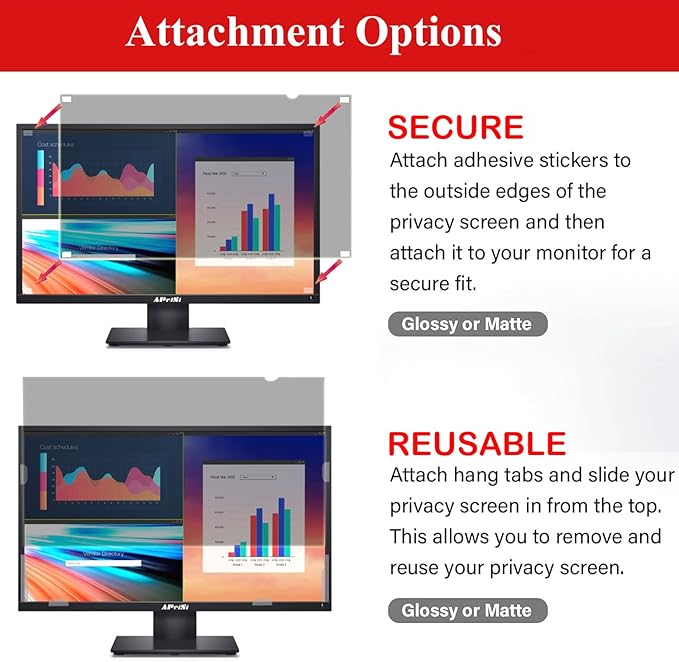 [2 Pack] 19 Inch Privacy Screen Filter for Widescreen 16:10 Monitor | Privacy Shield | Anti-Glare | Anti-Blue light Protector | Eye Protection | Computer Security Private Filter