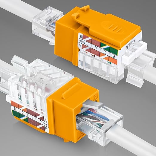 Everest 45° Angled RJ45 Cat6A Keystone Jacks 10-Pack in Yellow - Slim Profile Female RJ45 Connectors - Cat 6A Keystone Jack - Compatible with 45° Angled Speed Termination Tool - 45Term (B0BL3GS7ZY)