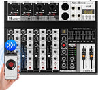 Professional Audio Mixer, 4 Channel Audio Interface Sound Board Mixing Console System Monitor, NEW BAXS 16-Bit DSP DJ Bluetooth Mixer +48V Phantom Effect For Karaoke Studio Streaming Recording