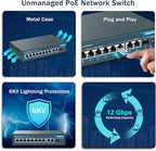 YuanLey 8 Port Gigabit PoE Switch with 2 Gigabit Uplink, 8 PoE+ Port 1000Mbps, 1 SFP Port, 120W 802.3af/at, Metal, Qos, Unmanaged Plug and Play AI Smart Detection Ethernet Switch