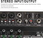 Dj Mixers, 4 Channel Audio Mixer, Sound Board with Bluetooth Player, Usb Audio Interface with 48V Phantom Power, Sounds Mixer Board with 99 DSP FX Reverb Delay Effect
