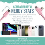 Smartish 2 in 1 USB C to USB C/Lightning Cable - Crown Joule - 6 Ft Fabric Wrapped Fast Charging Cord - for iPhone, Galaxy, Pixel - 100W Dual Fast Charger for Phones/Laptops - I'm Blushing