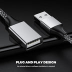 3.3FT USB A Male to 3 Female Extension Cable, USB Splitter 1 in 3 Out Support Charging and Data Transfer for Printer/Keyboard/Flash Drive/PlayStation/Laptop/LED Etc(Silver)