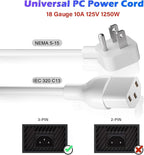 Adoreen 20 Ft Computer TV Replacement Power Cord White, Low Profile Flat Plug 18AWG 3-Prong AC Universal Power Supply Cable NEMA 5-15P to IEC 320 C13 for Printer, PC, Monitor TV LCD, ETL+Ties