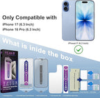 Matte Screen Protector for iPhone 17, iPhone 16 Pro 6.3-Inch, Auto Dust Removal, 9H Tempered Glass, Full Cover, Anti-Fingerprint, Easy Installation, 2 Pack