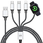Multi Charging Cable for Apple Watch, Magnetic Wireless Charger, 4 in 1 Nylon Braided Cord for Multiple Devices, USB C/Micro Port/Compatible with iWatch Series 10-1/iPhone 16 15 14/iPad/Android - 6FT