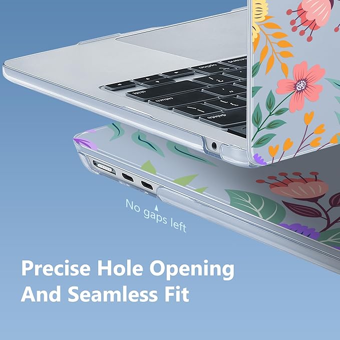 Mektron for 2025 MacBook Air 15 inch M4 Case A3241/ 2024 M3 A3114/ 2023 A2941 M2 Hard Printed Case with 15.3 Liquid Retina Display Touch ID, Plastic Hard Cover & Keyboard Skin- Floral C139-Blue