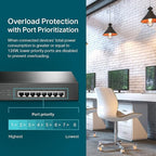 TP-Link 8 Port Gigabit PoE Switch | 8 PoE+ Ports @126W | Plug & Play | Limited Lifetime Protection | Desktop/ Rackmount | Prioritized Power Supply | Sturdy Metal | Shielded Ports (TL-SG1008MP)