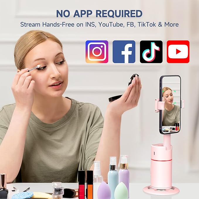 Auto Face Tracking Phone Holder, Gesture Control & Remote, Face Tracking Tripod 360 Rotation Body Phone Camera Mount Smart Shooting Holder, iPhone Selfie Stick Tripod, Expandable Pole (Pink)
