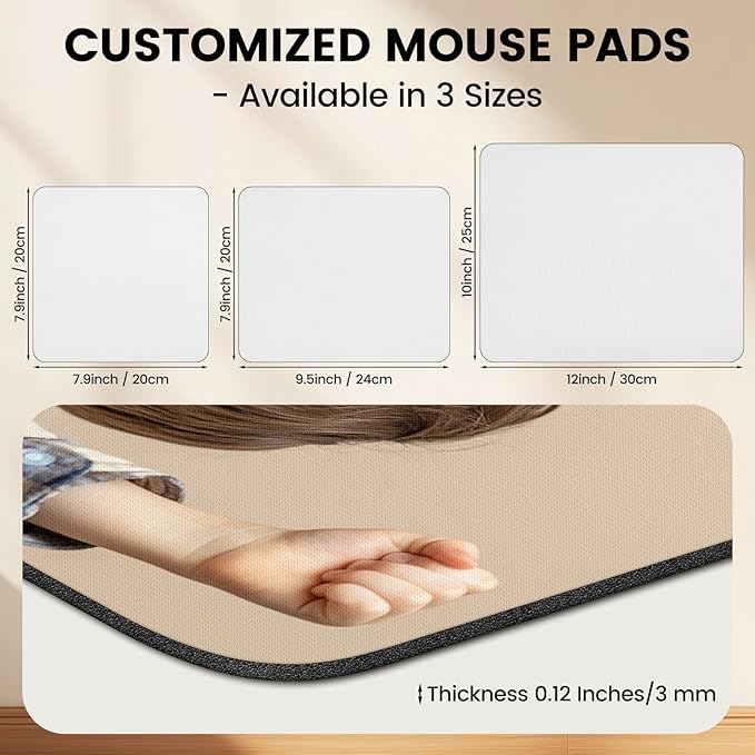 Custom Mouse Pad, Personalized Mouse Pad with Photo & Text, Neoprene Mouse Mat for Laptop Computer Office Desk, Mousepad Small with Anti-Slip Rubber Base