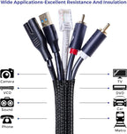 Cable Management Sleeves 1in - 2 Pack 6.6ft Split Braided Sleeve Black, Protectors From Pets, Wire Organizers, Flexible Wrap for Computer Cord Management
