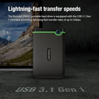 Transcend 4TB SJ25M3C, USB 3.1 Portable Hard Drive Rugged, Anti-Shock Resistant, Compact and Lightweight with Lightning-Fast Speeds, One Touch Backup Button, Type C, Iron Grey - TS4TSJ25M3C