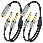 2-Pack 1/4 inch TS Mono Splitter Y Adapter, 6.35mm Mono Female to Dual 6.35 mm TS Mono Male Jack, Quarter inch Audio Speaker Splitter Converter Cable 1 Feet, Gold Plated Connectors