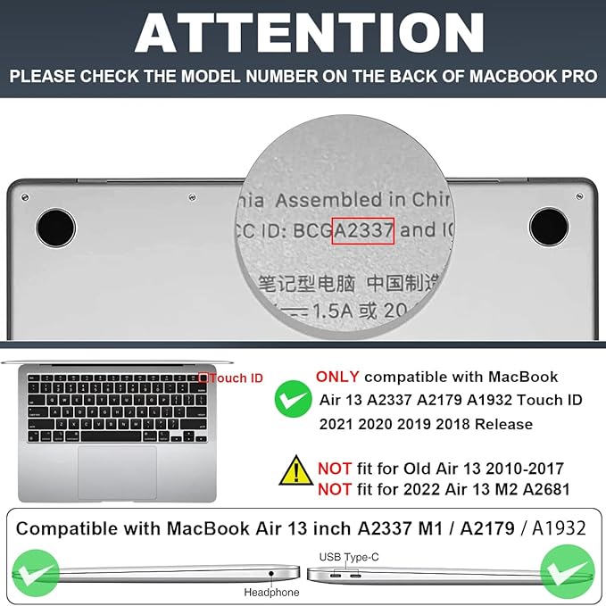 for M1 MacBook Air 13 Inch Case 2021 2020 2019 2018 Release M1 A2337 A2179 A1932 Cover with Retina Display & Touch ID, Printed Pattern Plastic Hard Shell Case, Meadow Wildflower Black