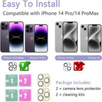2 Pack Camera Lens Protector for iPhone 14 Pro/iPhone 14 Pro Max,[Not Easy to Breakn ] AR Tempered Glass Strong Adsorption Metal Camera Cover Screen- Gold