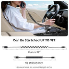 Coiled USB A to USB C 2Pack 3FT Braided Retractable Fast Charging Cable for Car, Compatible with iPhone 16/15 Pro Max/Galaxy S24/S23/S22, Supports Car Play & Android Auto-Black