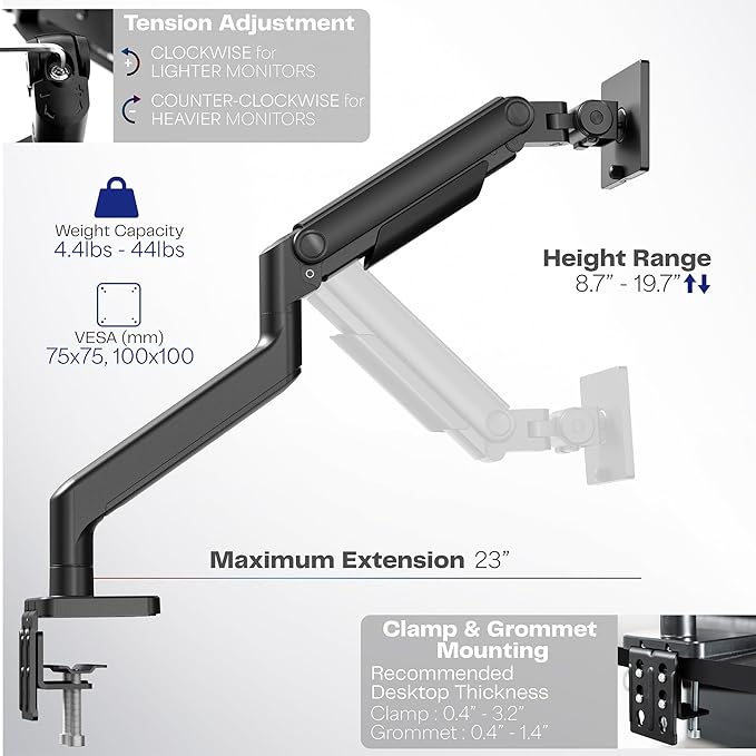 VIVO Heavy Duty Aluminum Ultrawide Monitor Tension Arm for up to 49 inch Screens, Holds 44 lbs, Premium Desk Mount Stand Designed for Samsung Odyssey G9 and More, Black, STAND-V101V
