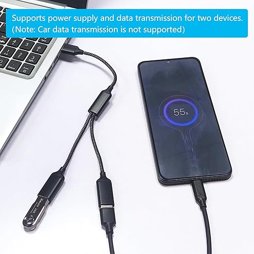 USB Splitter Cable 1FT, USB A Male to Dual USB A Female Y Splitter Adapter 1 in 2 Out, Power & Data with OTG Function Intelligent Chip, for Smartphone, Laptop, Car etc