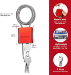 Cable Lock with 3 Keys | L 3.28ft(1m),D 1/6in(4mm) Adjustable Steel Cable Padlock | Aluminum Locks for Bikes, Gate, Lockers & Outdoor Gear | Weatherproof & Red