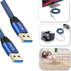 USB to USB Cable 15FT,Durable Braidedfor USB 3.0 Male to Male Type A to Type A Cable Data Transfer Compatible with Hard Drive, Laptop, DVD Player, TV, USB 3.0 Hub, Monitor, Camera, Set Up Box and More