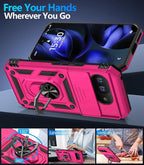 Taisairu for Google Pixel 9A Case with Screen Protector & Slide Camera Lens Cover,Built-in 360°Rotate Magnetic Ring Stand Shockproof Protective Phone Case for Google Pixel 9A Case(Hot Pink)