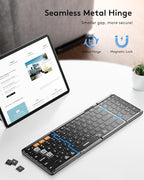 Samsers Foldable Bluetooth Keyboard with Numeric Keypad, Full-Size Wireless Folding PU Leather, Portable Travel for iOS Android Windows Mac OS, Support 3 Device(BT5.1 x 3)