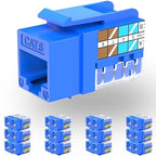 Rapink RJ45 Keystone Jack Cat6 10G Support, Keystone Jacks UTP 25 Pack for Wall Plate and Patch Panel, Rj45 Keystone 90 Degree Blue Color for Cat6, Cat5e, Cat5 Cabling
