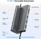 Acer 11 in 1 USB C HUB Multiport Adapter with 4K@60Hz HDMI, 1080P VGA, 2x10Gbps USB C, 2x5Gbps USB A, 100W PD Port, 1000Mbps Ethernet, SD/TF, Dual Monitor Docking Station for PC, Laptop, Desktop