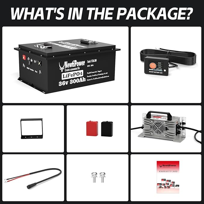36V 300Ah Golf Cart Lithium LiFePO4 Battery with Charger and 200A BMS Grade A Cells Deep Cycle Rechargeable Battery,10000+ Cycles,Perfect for Golf Cart,Off Grid Applications (36V 300Ah-GC)