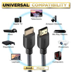 PowerBear 4K HDMI Cable 30 ft | High Speed Hdmi Cables, Braided Nylon & Gold Connectors, 4K @ 60Hz, Ultra HD, 2K, 1080P, ARC & CL3 Rated | for Laptop, Monitor, PS5, PS4, Xbox One, Fire TV, & More