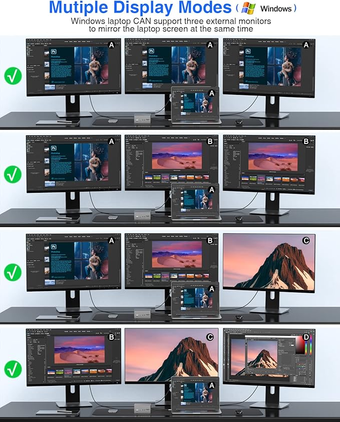 TOTU Upgraded Universal USB-C 4K Triple Display Docking Station with Charging Support for MacBook Pro & Windows Type C Systems (2 4K DP, HDMI, 6 USB Ports, 60W USB PD),Extended Display for macOS
