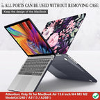 CISSOOK Compatible with MacBook Air 13.6 inch Case 2025 2024 2022 Release Model A3240 A3113 A2681, Flower Plastic Hard Shell Case Black Cover for MacBook Air 13 inch M2 M3 M4 - Pink Flowers