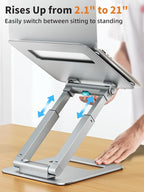 tounee Laptop Stand for Desk Adjustable Height, Telescopic Computer Stand with Pull Out Design Ergonomic Laptop Riser Fits All Laptops 10-17"-Silver