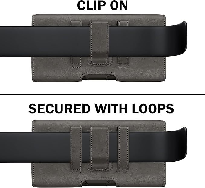 PiTau Holster for iPhone 16 & Pro 16e 15 15pro 14 14pro 13 13pro 12 12pro 11 11pro XR XS X, Samsung Galaxy S25 S24 S23 S22 S21 S20, Cell Phone Belt Holder Clip Case, Men's ID Card Pouch, Pewter Medium