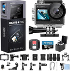 AKASO Brave 4 Pro 4K30 Action Camera with 256GB MicroSD U3 Card 131FT Underwater Waterproof Camera EIS Touch Screen Remote Control with 2x1350mAh Batteries and Helmet Accessories Kit Bundle