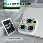 Choiche Compatible for iPhone 16 Pro/iPhone 16 Pro Max Camera Lens Protector, Bling Camera Cover with 9H Tempered Glass Lens Screen Protector Metal Ring Decoration Accessories (Glitter-Colorful)
