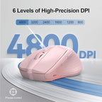 TECKNET Wireless Mouse (2.4G & BT5.0/3.0) Silent 4800 DPI Computer USB A & Bluetooth Mouse 6 Buttons, Wide Compatibility - Pink