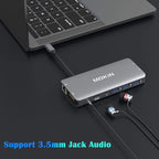 USB C Hub Multiport Adapter - 10 in 1 Portable Dongle with 4K HDMI, VGA, Ethernet, 3 USB Ports, Audio, PD Charger, SD/Micro SD Card Reader Compatible for MacBook Pro, XPS More Type C Devices.