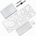 White Mouse Pad Large XL Gaming Mouse Pad for Desk Topographic Mouse Pad Desk Pad Gaming Mouse Pad White Desk Mat Extended Black and White White Topo Mousepad White Topographic Mouse Pad Full Size