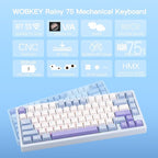 KEEBMONKEY WOBKEY Rainy 75 CNC Aluminum HMX/JWK/Cocoa Switches Triple-Mode Connectivity Mechanical Keyboard with Superior Acoustics, RGB/PP/Gradient Glass/3500mAh/Violet Switch (Standard - Blue)