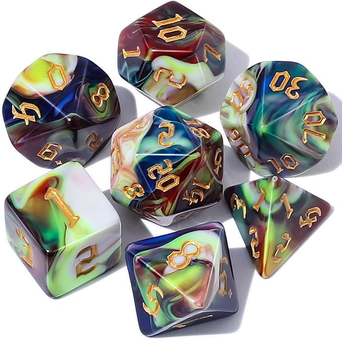 QMAY DND Dice Set - Polyhedral Dice (Blue Mix Blood red) 7 Pcs for Dungeon and Dragons D&D RPG Role Playing Games Dice with Dice Bag